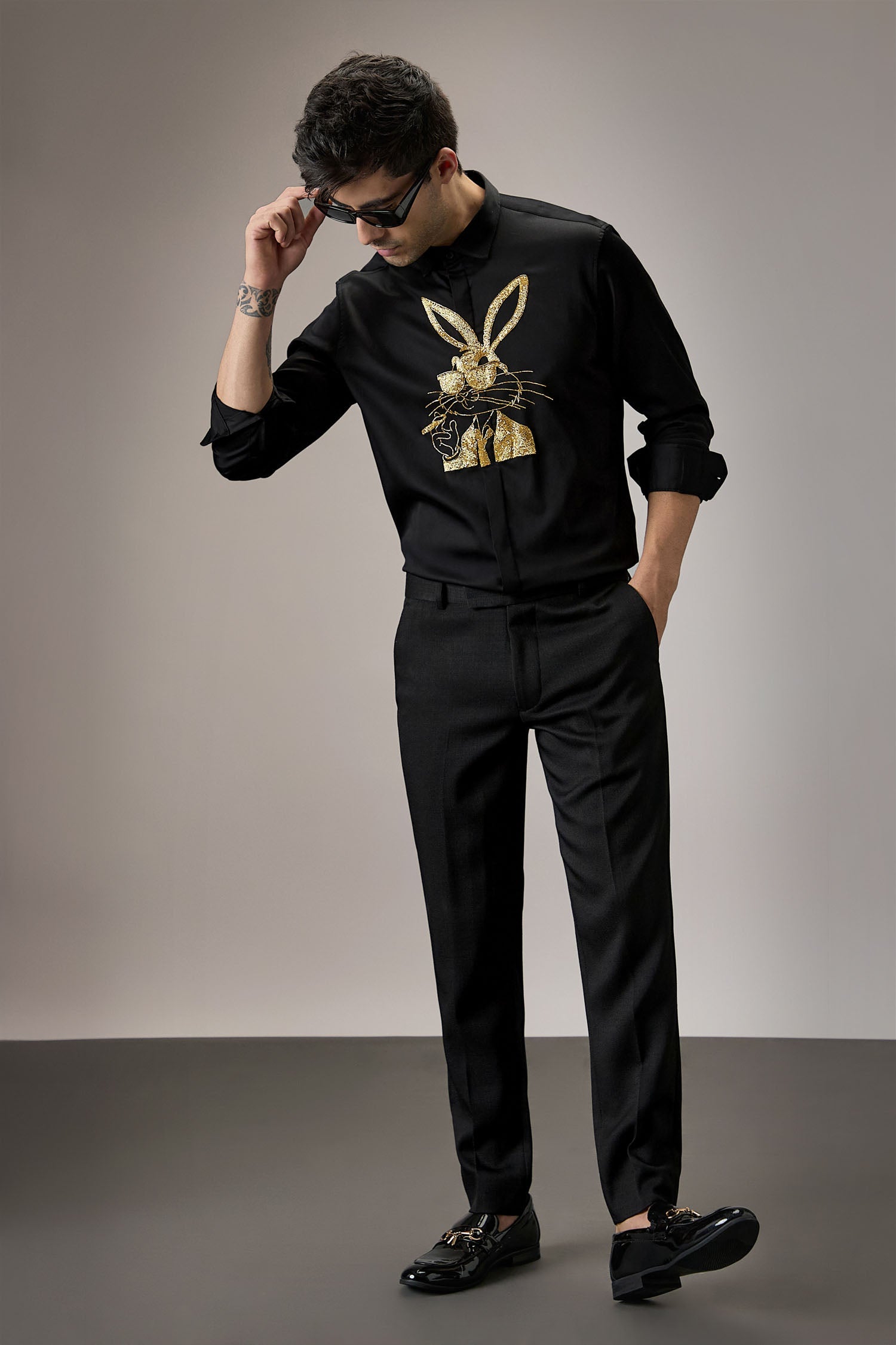 Bugs Bunny - Hand Embroidered Designer Shirt - Black