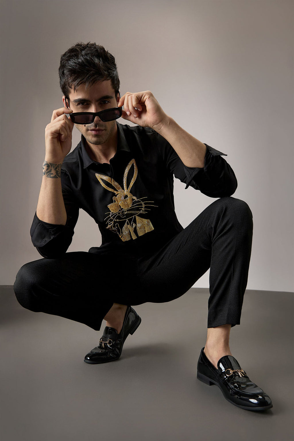 Bugs Bunny - Hand Embroidered Designer Shirt - Black