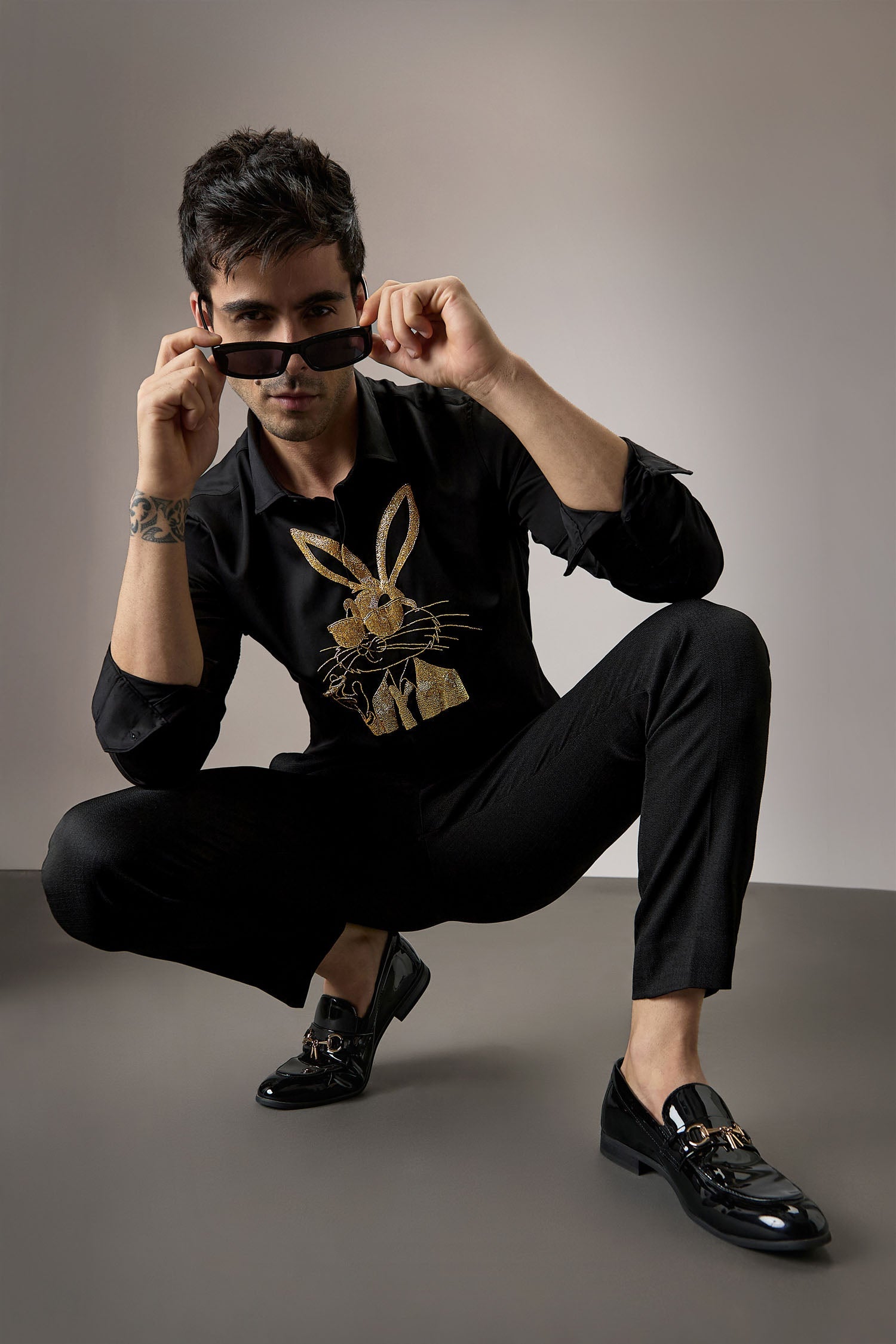 Bugs Bunny - Hand Embroidered Designer Shirt - Black