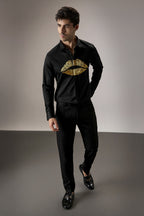 Lips Hand Embroidered Designer Shirt - Black