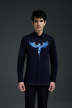Solara(Pheonix) - Hand Embroidered Designer Shirt - Navy