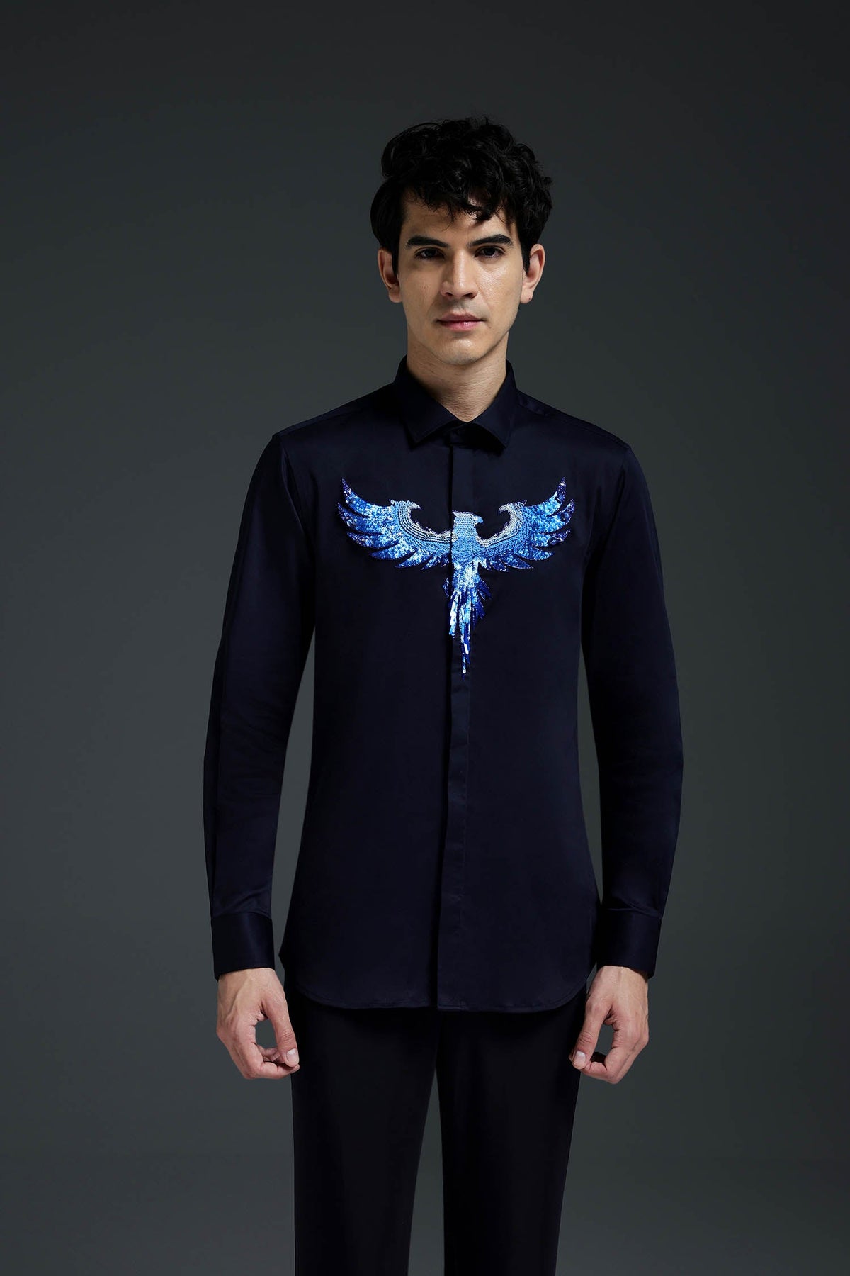 Solara(Pheonix) - Hand Embroidered Designer Shirt - Navy