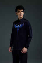 Solara(Pheonix) - Hand Embroidered Designer Shirt - Navy