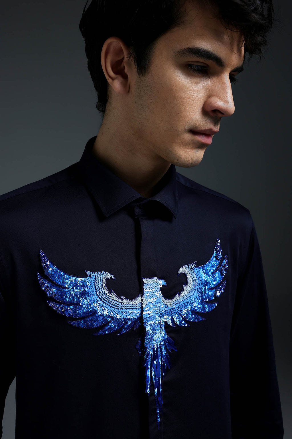 Solara(Pheonix) - Hand Embroidered Designer Shirt - Navy