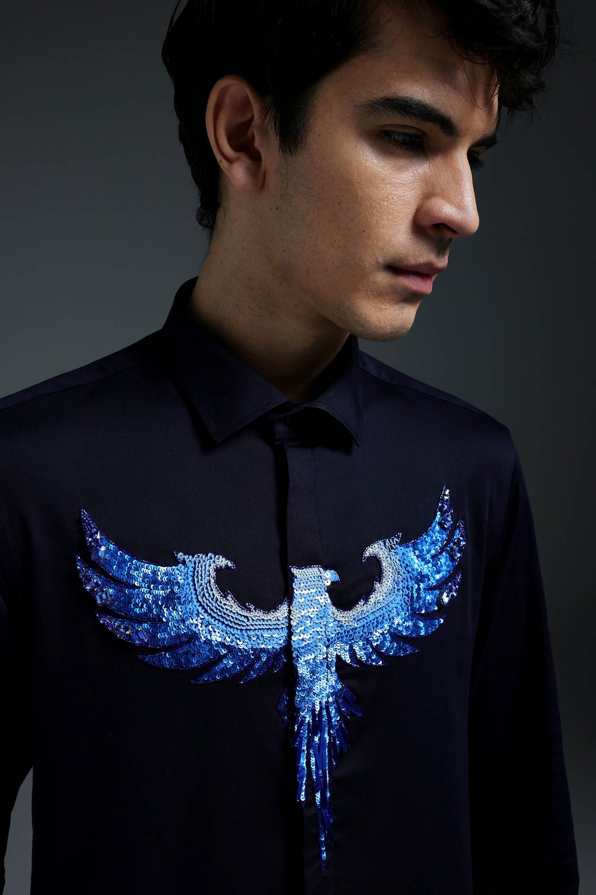 Solara(Pheonix) - Hand Embroidered Designer Shirt - Navy