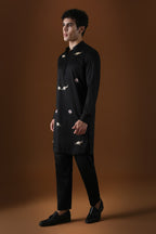 Elephant Hand Embroidered Designer Kurta - Black