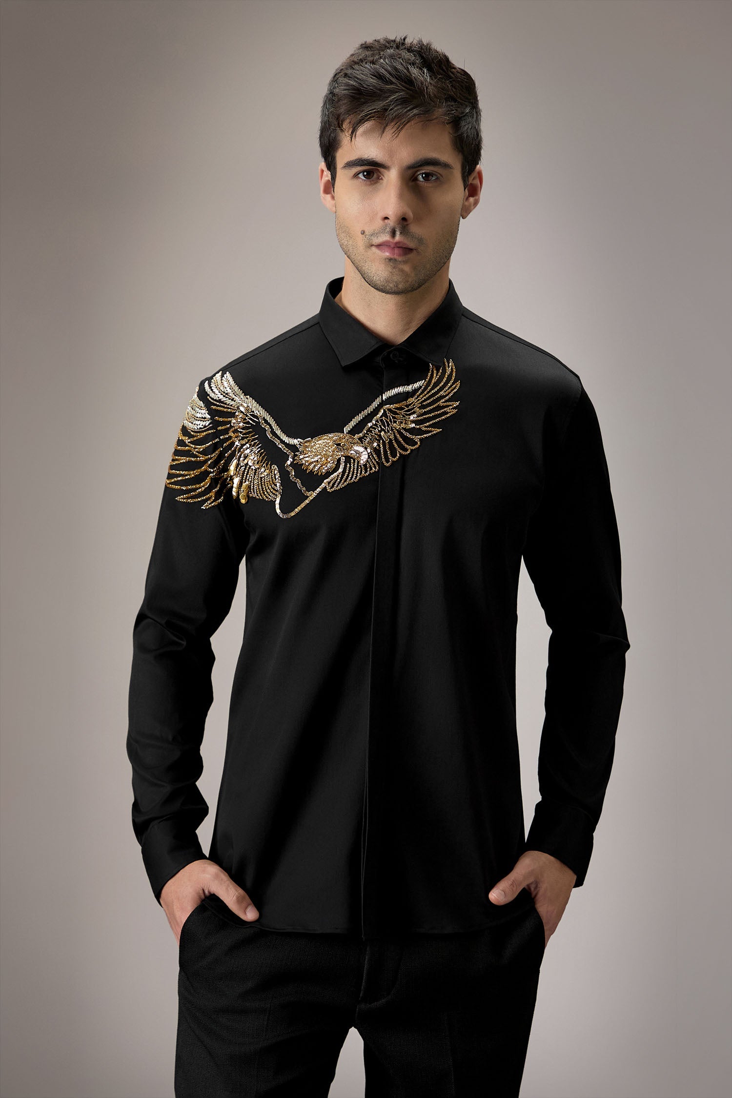 Eagle - Hand Embroidered Designer Shirt - Black