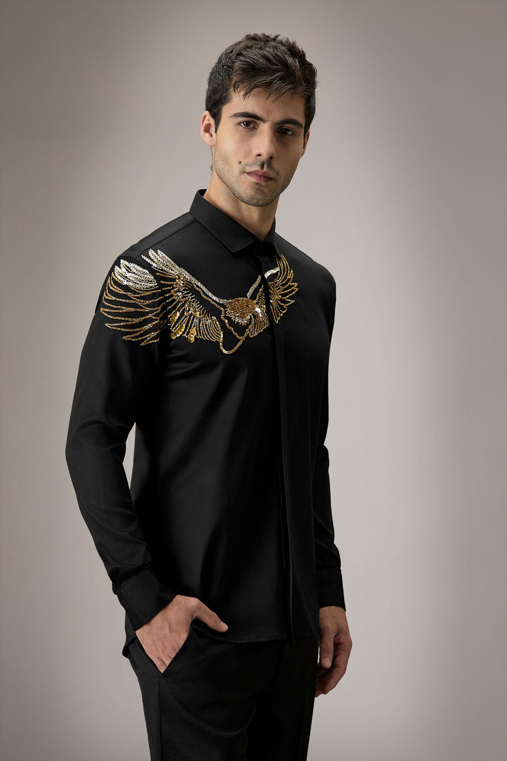Eagle - Hand Embroidered Designer Shirt - Black