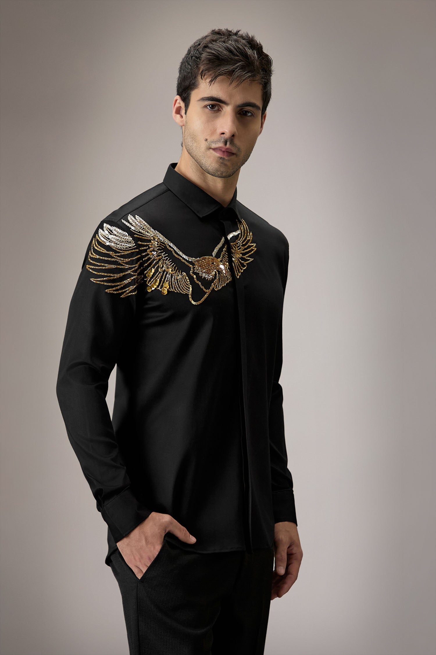Eagle - Hand Embroidered Designer Shirt - Black