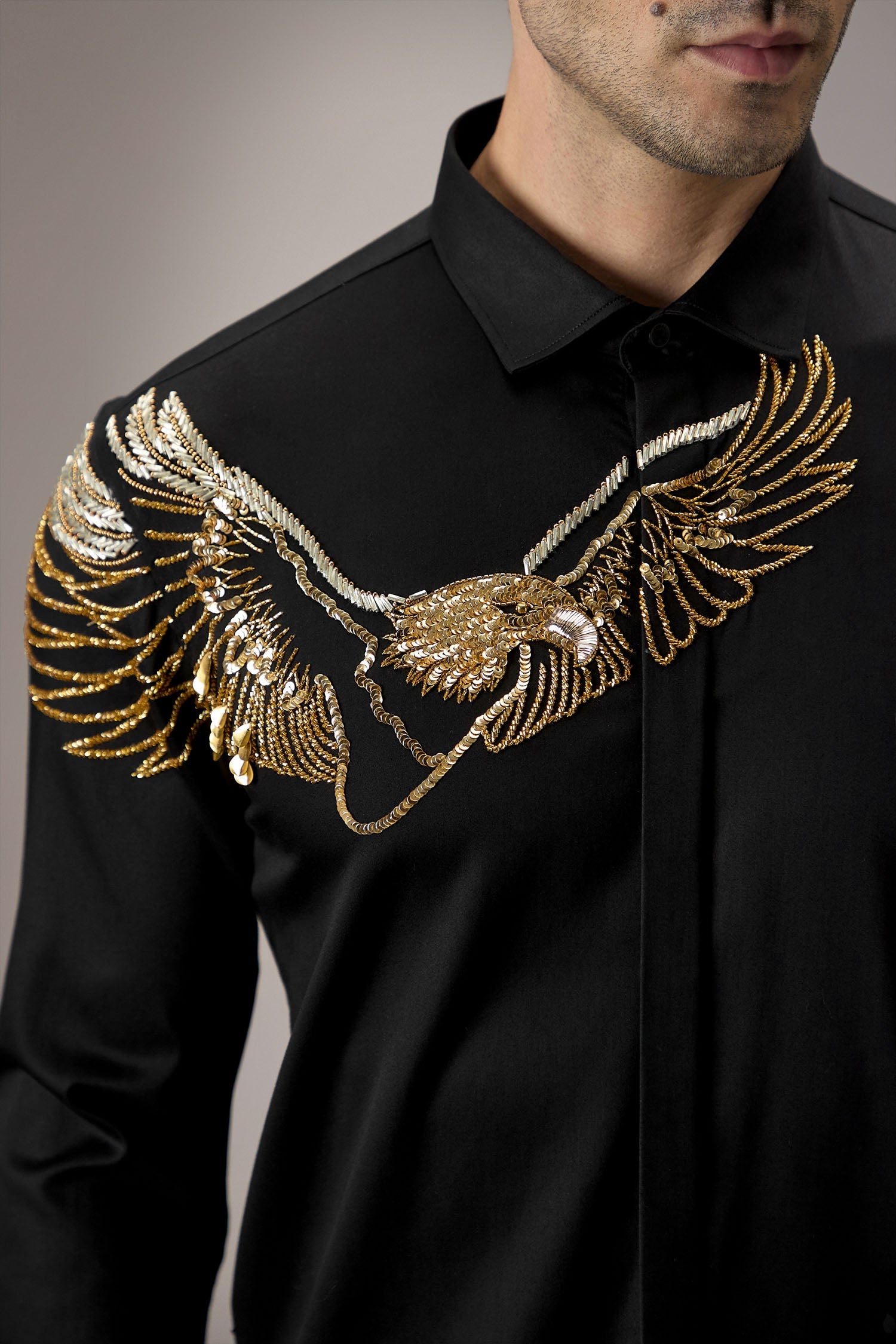 Eagle - Hand Embroidered Designer Shirt - Black