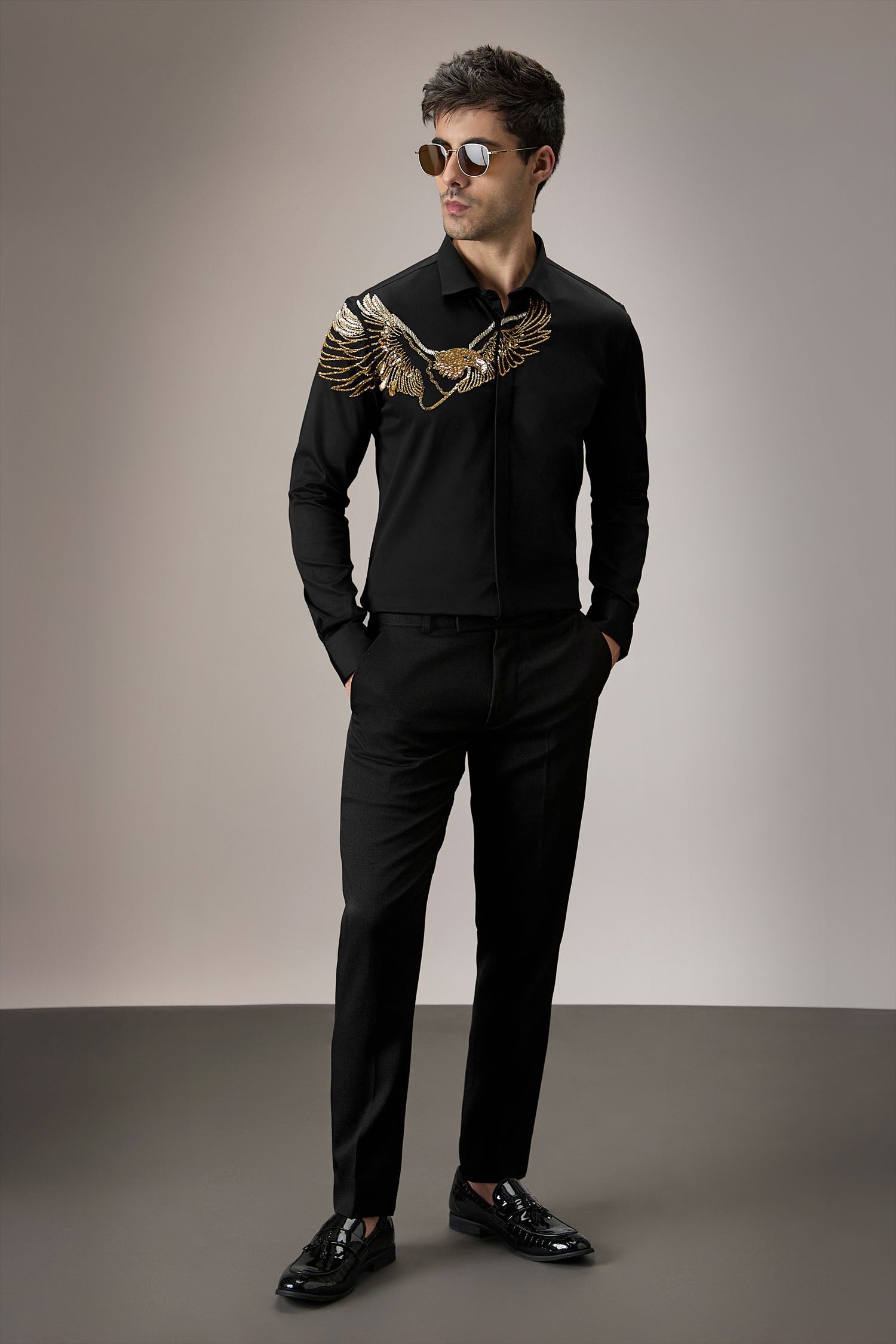 Eagle - Hand Embroidered Designer Shirt - Black