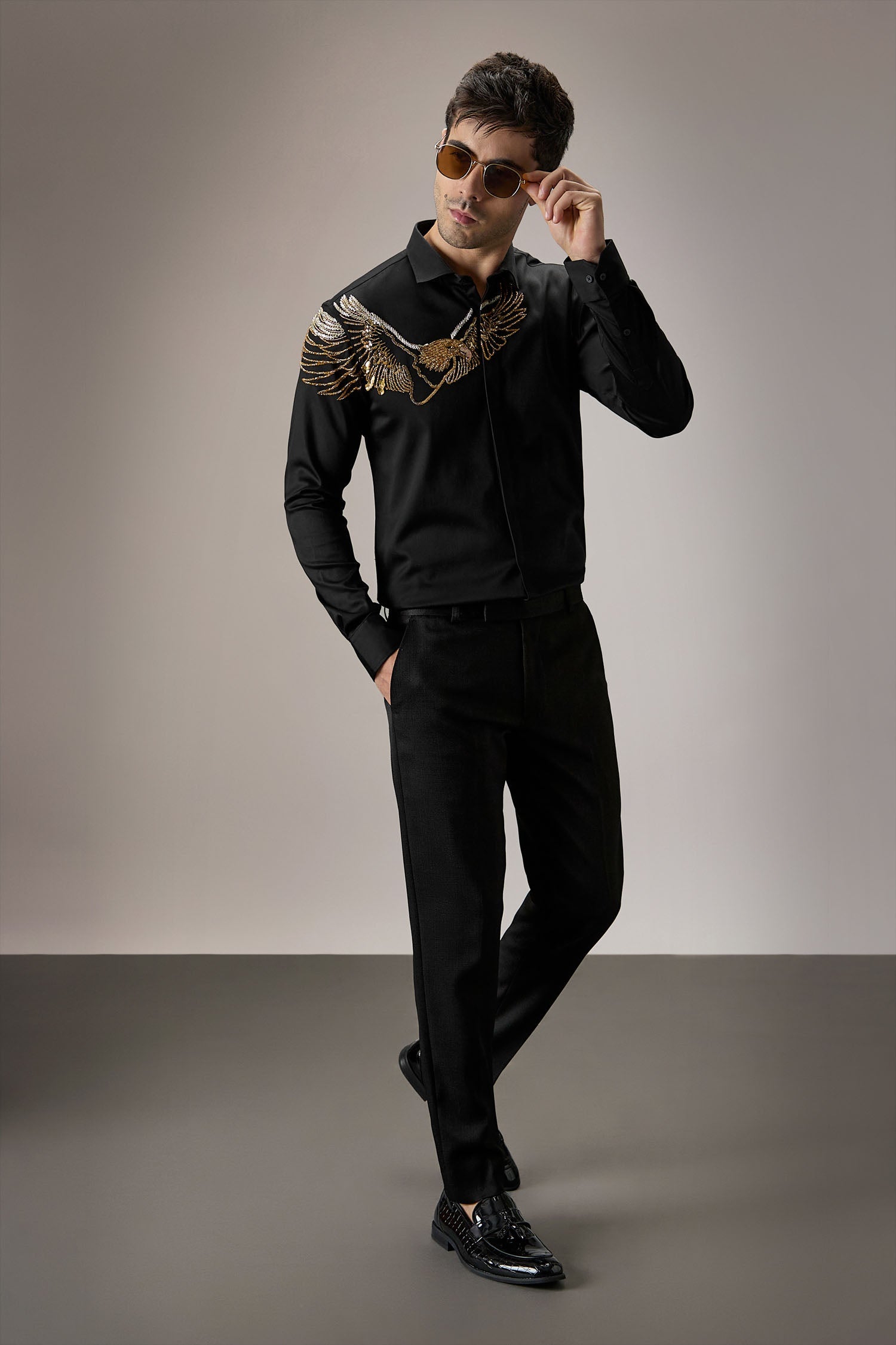 Eagle - Hand Embroidered Designer Shirt - Black