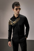 Eagle - Hand Embroidered Designer Shirt - Black