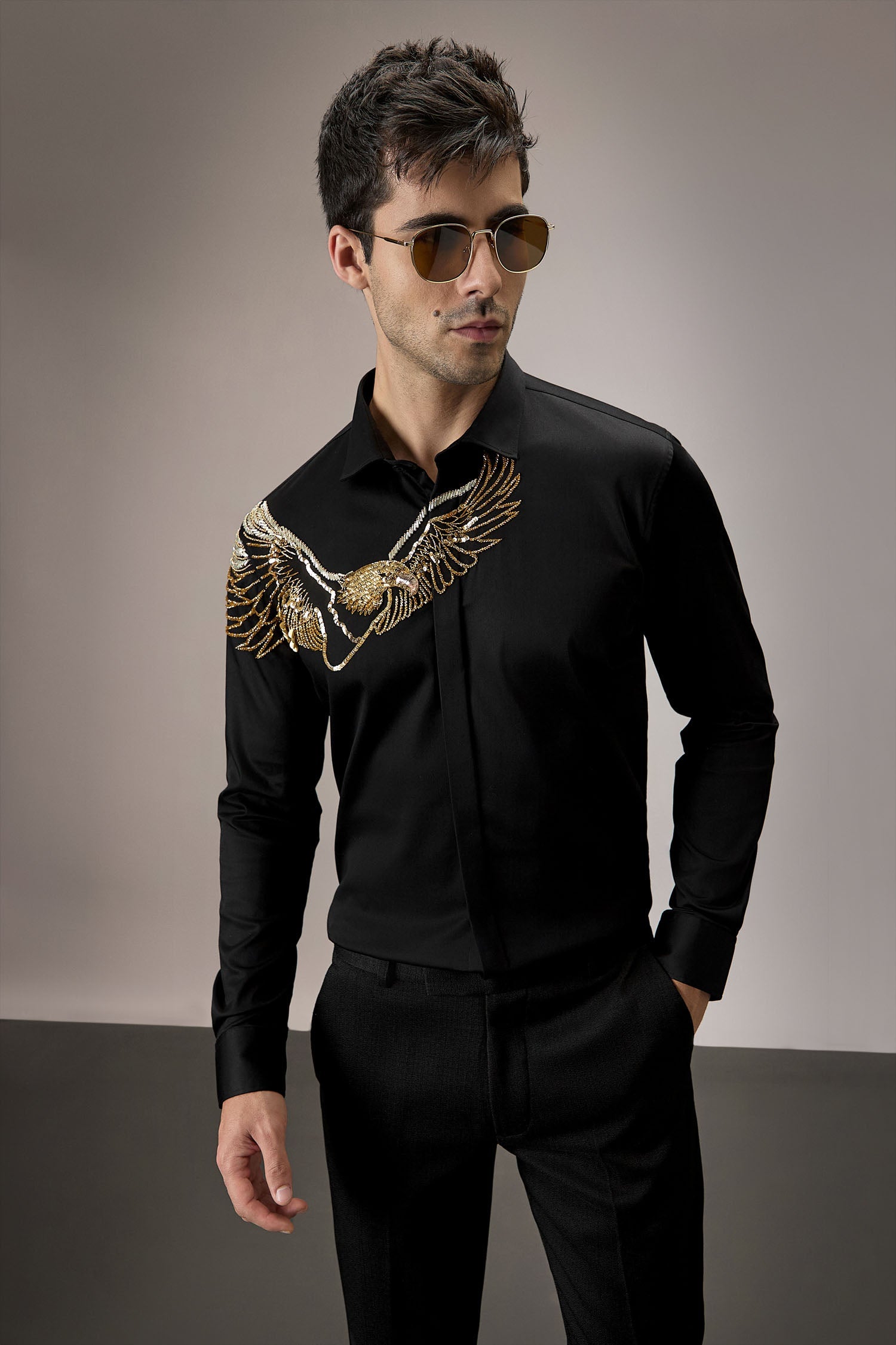 Eagle - Hand Embroidered Designer Shirt - Black