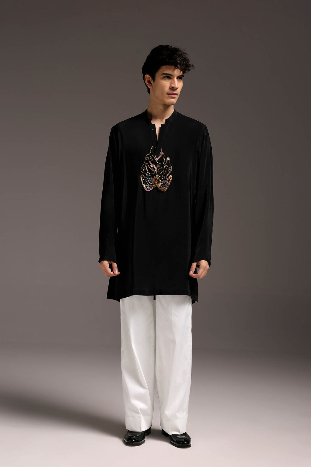 Leaflet - Hand Embroidered Designer Kurta - Black