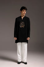 Leaflet - Hand Embroidered Designer Kurta - Black