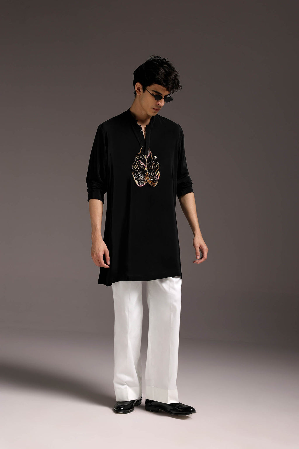 Leaflet - Hand Embroidered Designer Kurta - Black