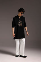 Leaflet - Hand Embroidered Designer Kurta - Black