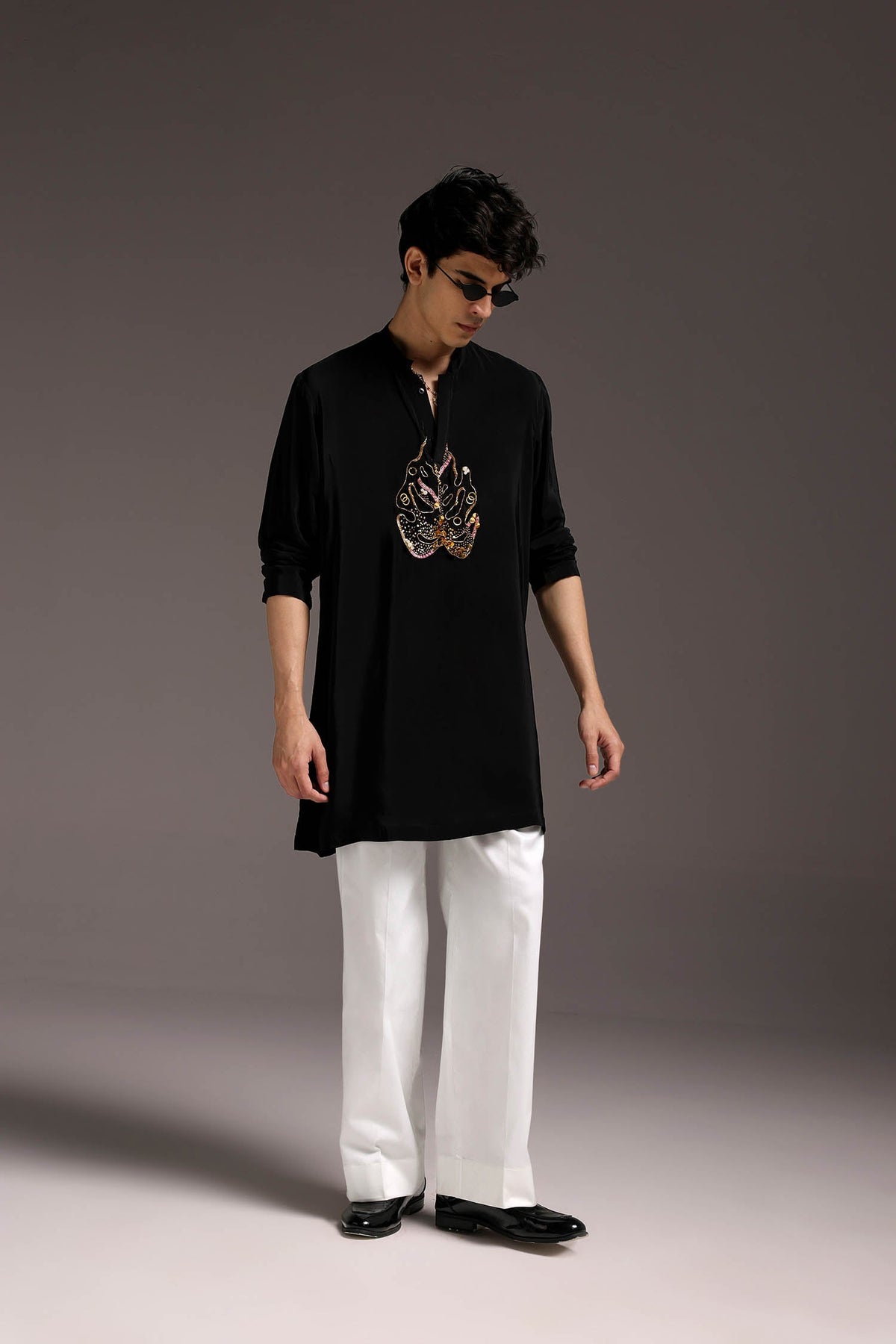 Leaflet - Hand Embroidered Designer Kurta - Black