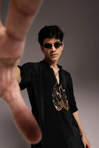Leaflet - Hand Embroidered Designer Kurta - Black