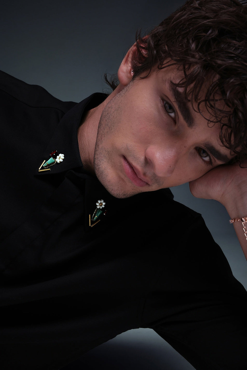 Zeya (Rhinestone) - Hand Embroidered Designer Shirt - Black