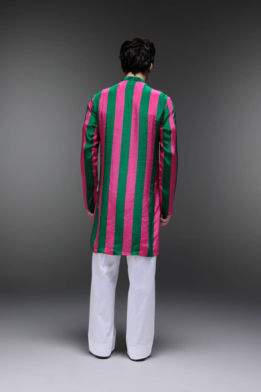 Whimsy - Hand Embroidered Designer Kurta - Pink & green