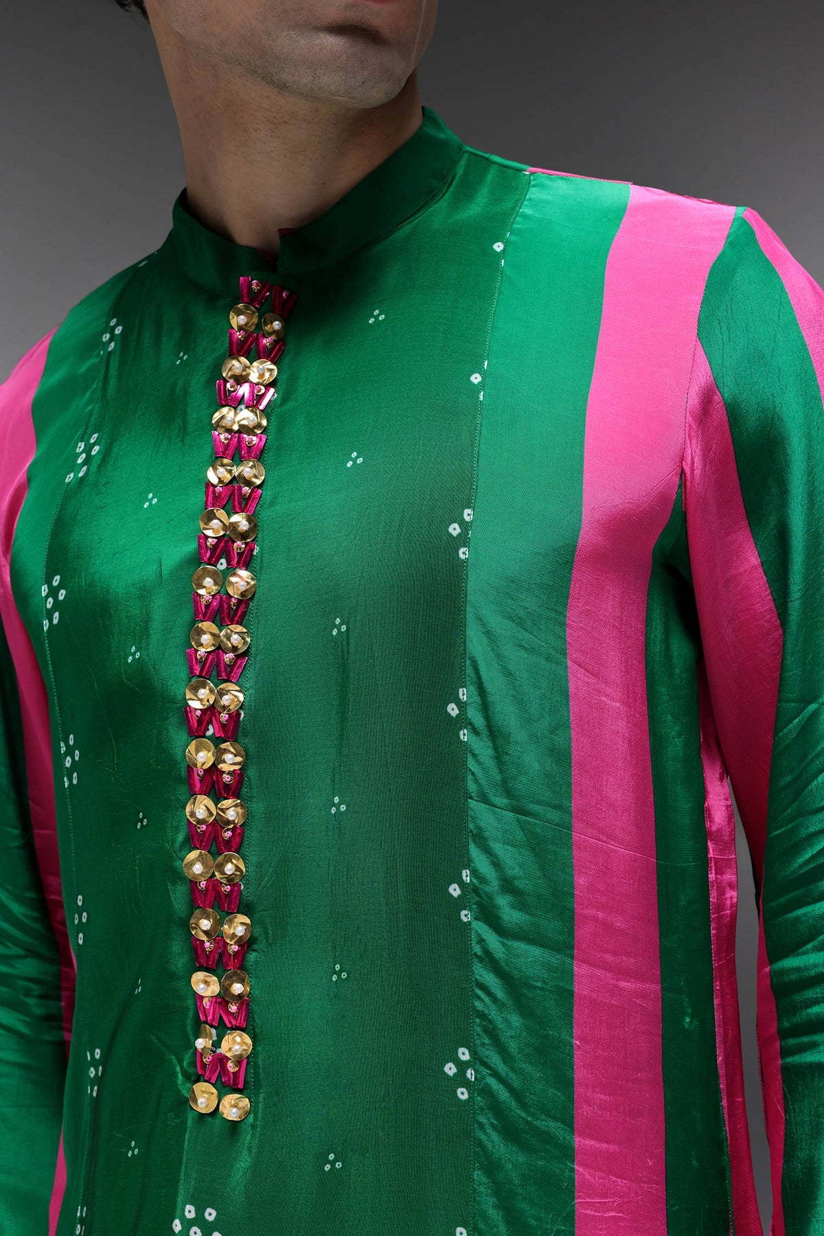 Whimsy - Hand Embroidered Designer Kurta - Pink & green