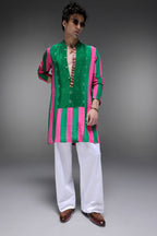 Whimsy - Hand Embroidered Designer Kurta - Pink & green