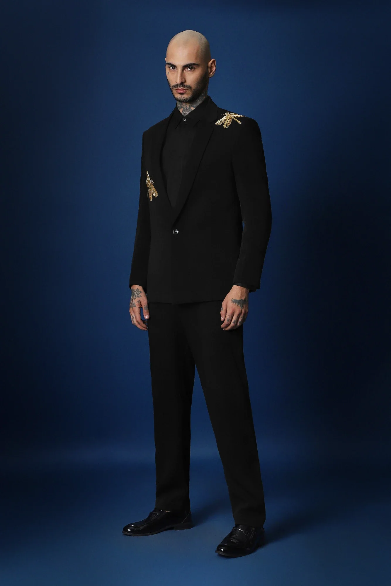 Dragonflies Hand Embroidered Tuxedo - Black