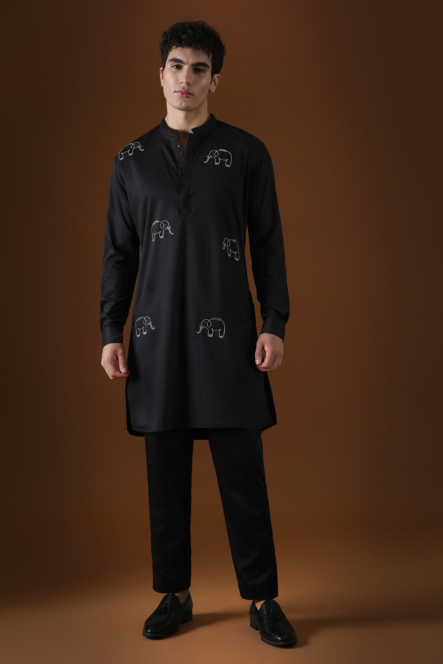 Calves Hand Embroidered Designer Kurta - Black