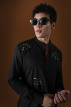 Calves Hand Embroidered Designer Kurta - Black