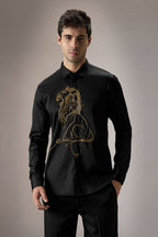 Mufasa ( Lion ) Hand Embroidered Designer Shirt - Black