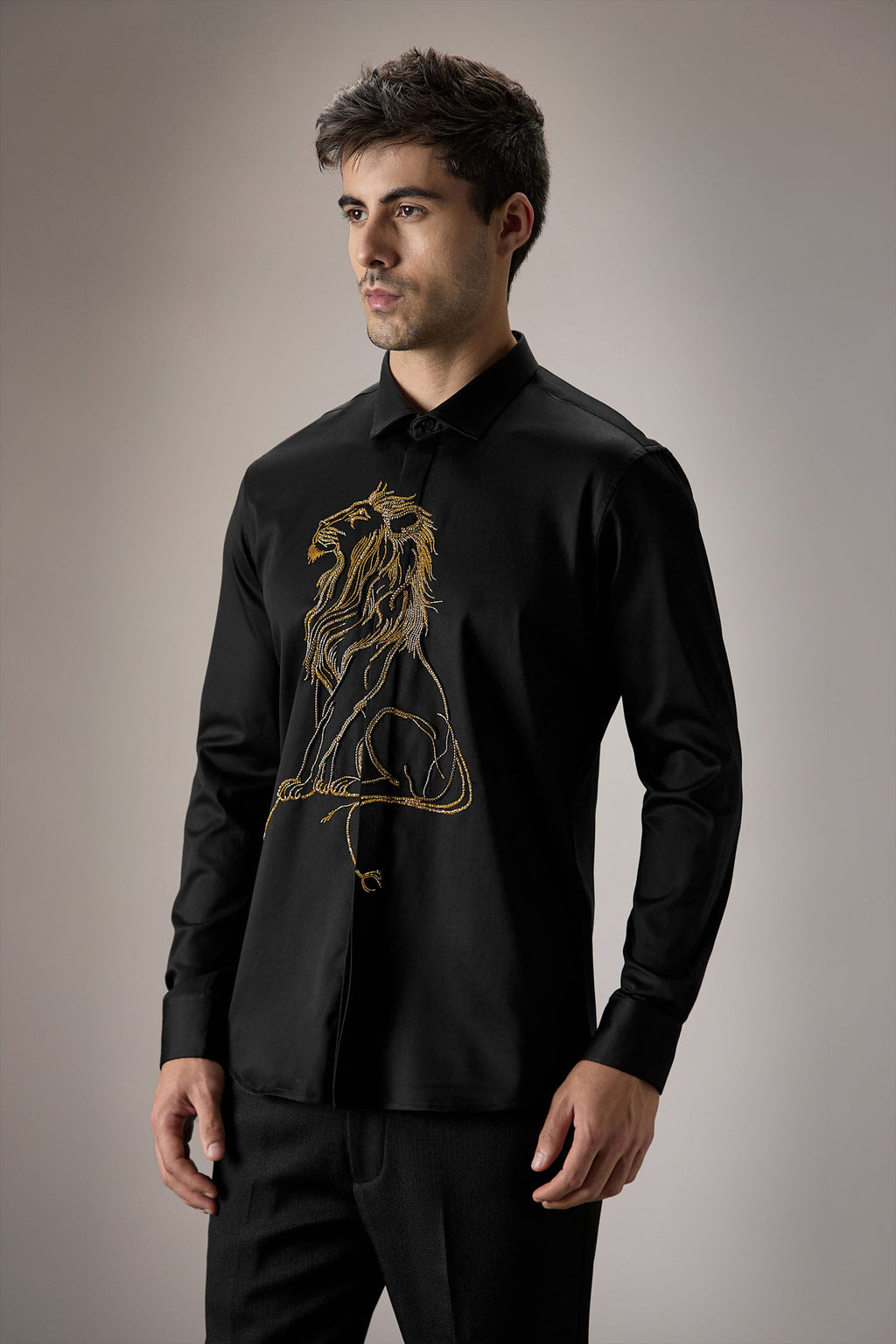 Mufasa ( Lion ) Hand Embroidered Designer Shirt - Black
