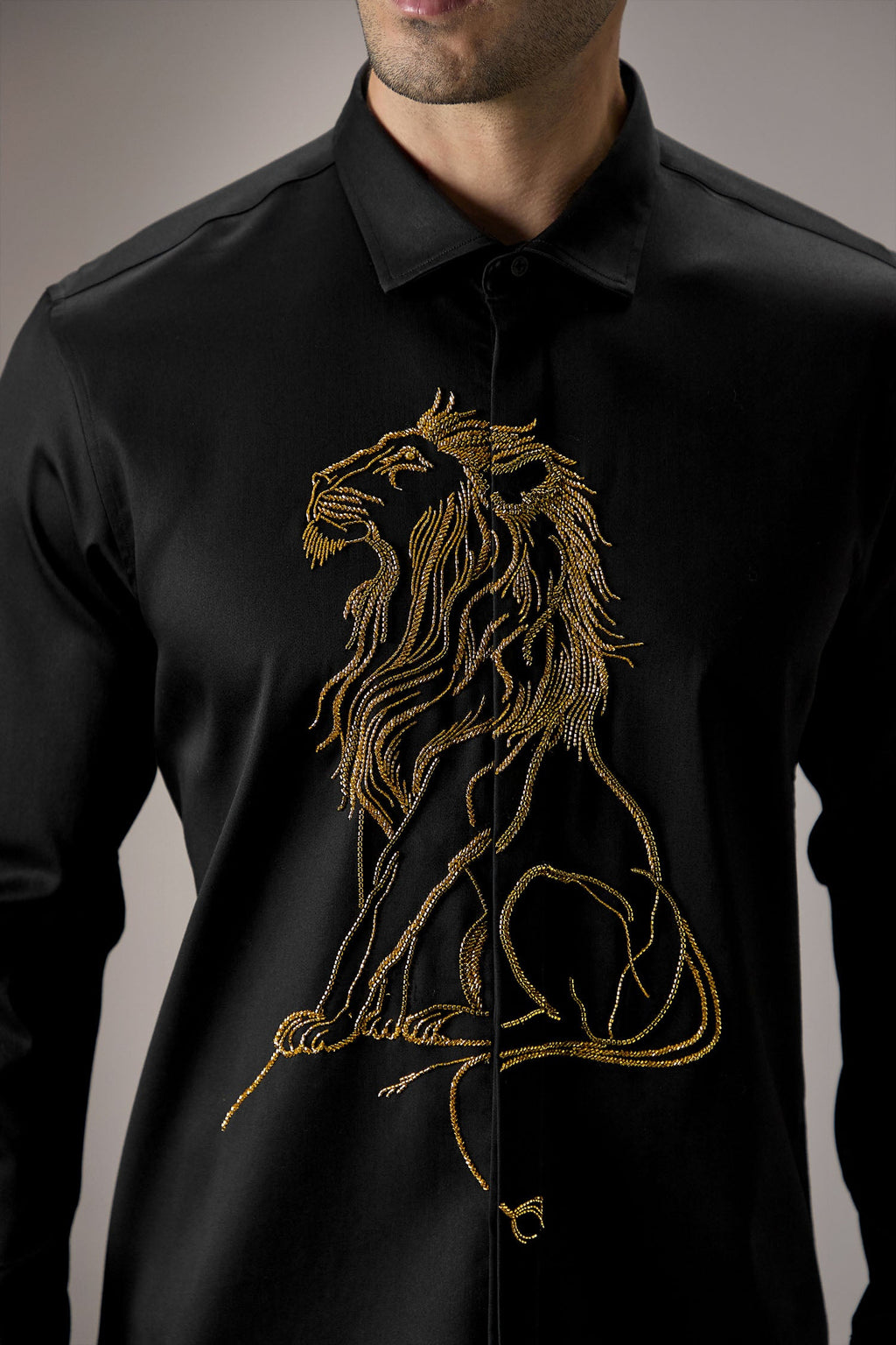 Mufasa ( Lion ) Hand Embroidered Designer Shirt - Black