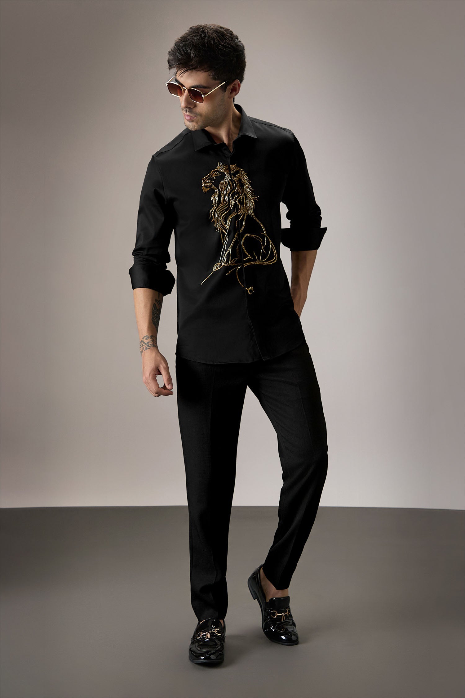 Mufasa ( Lion ) Hand Embroidered Designer Shirt - Black