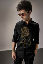 Mufasa ( Lion ) Hand Embroidered Designer Shirt - Black
