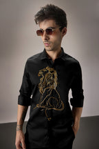 Mufasa ( Lion ) Hand Embroidered Designer Shirt - Black