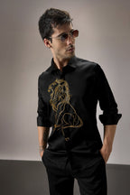 Mufasa ( Lion ) Hand Embroidered Designer Shirt - Black