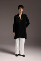 Ambi (Paisley) - Hand Embroidered Designer Kurta - Black