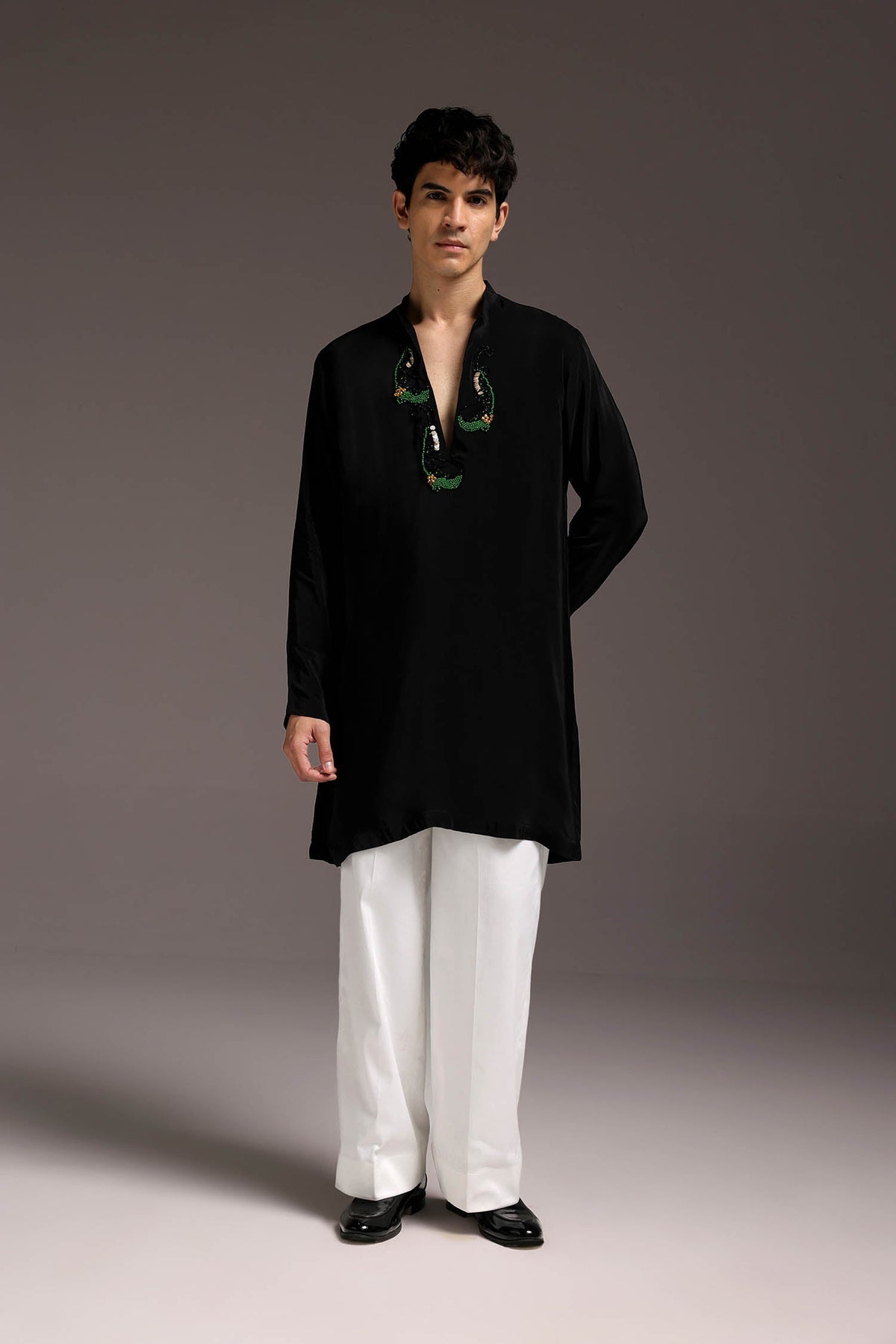 Ambi (Paisley) - Hand Embroidered Designer Kurta - Black