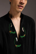 Ambi (Paisley) - Hand Embroidered Designer Kurta - Black