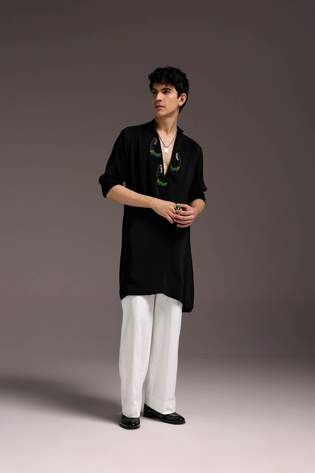 Ambi (Paisley) - Hand Embroidered Designer Kurta - Black