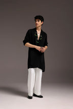 Ambi (Paisley) - Hand Embroidered Designer Kurta - Black