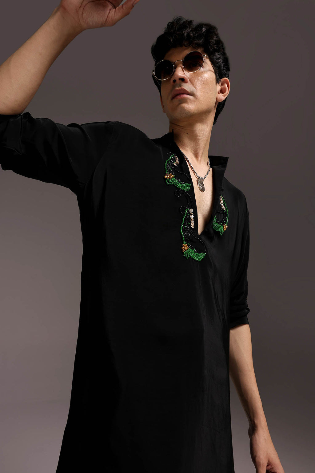 Ambi (Paisley) - Hand Embroidered Designer Kurta - Black
