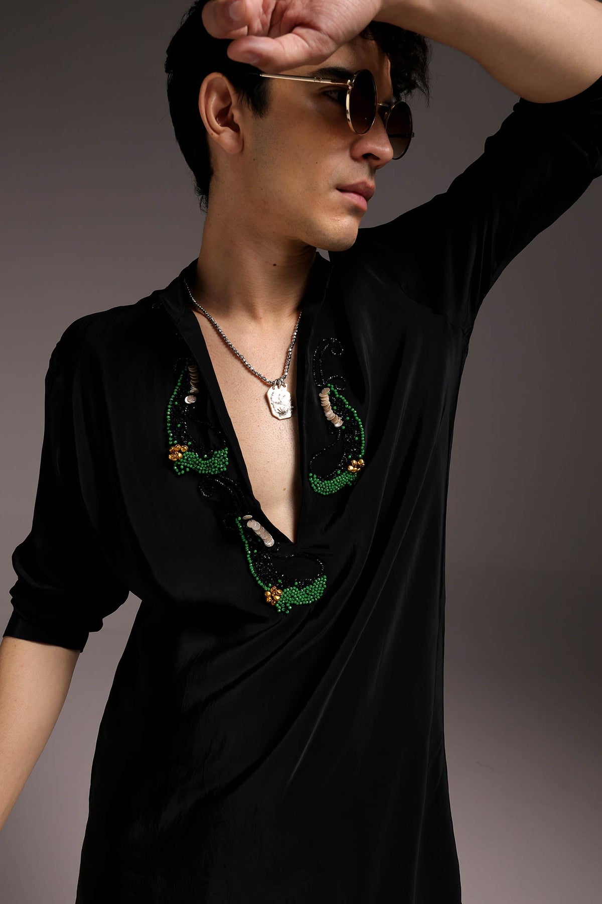 Ambi (Paisley) - Hand Embroidered Designer Kurta - Black