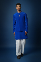 Groom Squad Hand Embroidered Crepe Bundi With Kurta  - Royal Blue
