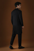 Egret Mirror Yoke Hand Embroidered Designer Kurta - Black