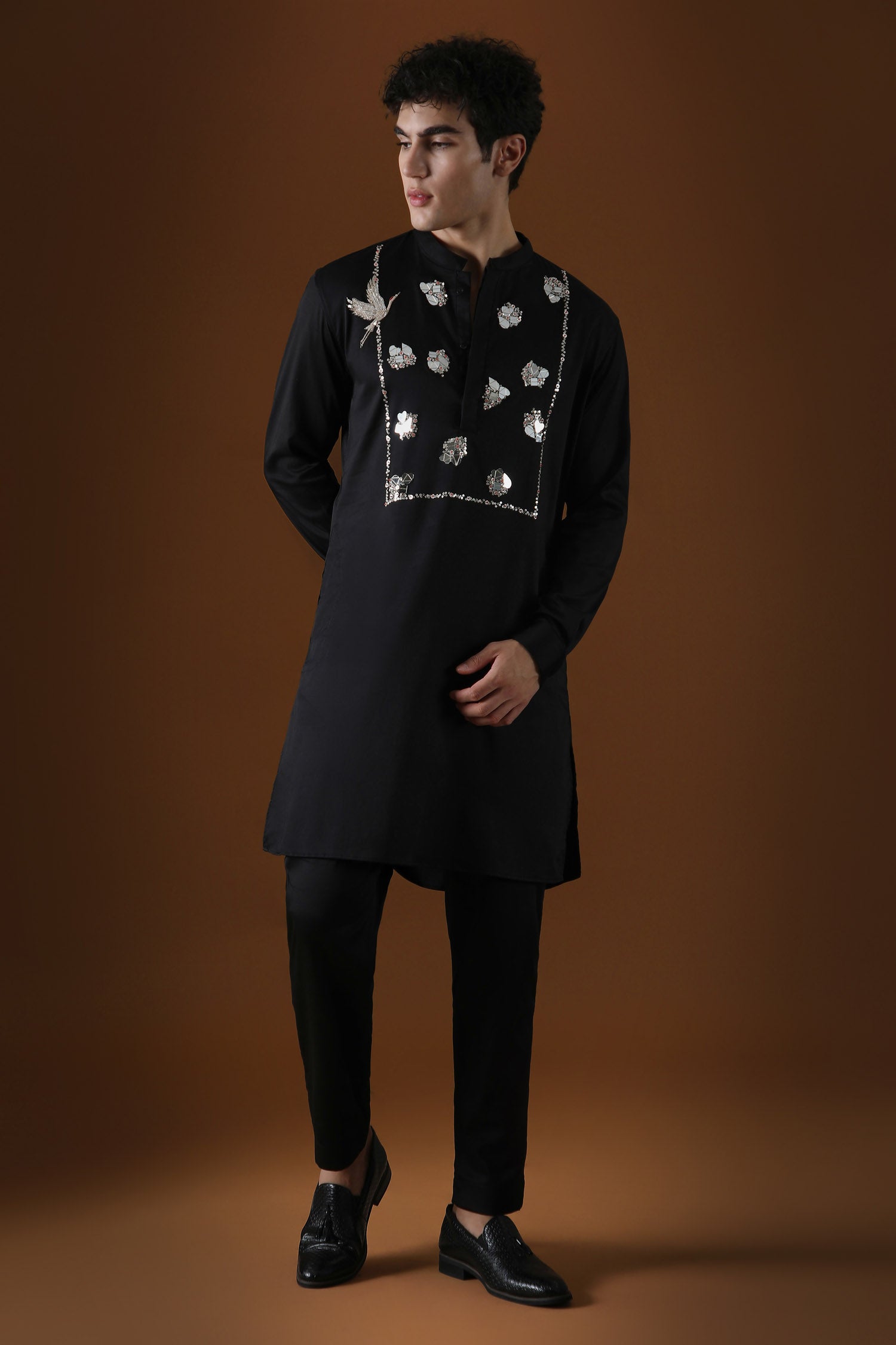 Black Cotton Hand Embroidered Kurta Set