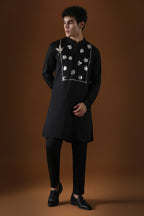 Egret Mirror Yoke Hand Embroidered Designer Kurta - Black