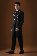 Egret Mirror Yoke Hand Embroidered Designer Kurta - Black